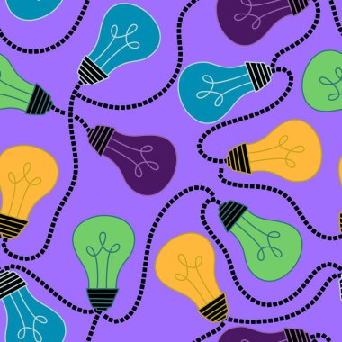 Çizgi film aydınlatma desenleri kağıt, kumaş, çarşaf, çocuk giysisi baskısı, parti aksesuarları ve okul defterleri için kusursuz ampuller. Yüksek kaliteli illüstrasyon