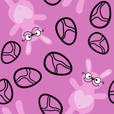 Paskalya hayvanlarının tavşanları kağıt, kumaş ve çarşaf sarmak için kusursuz tavşan desenleri ve çocuk giysileri baskısı ve şenlikli ambalajlar ve parti aksesuarları. Yüksek kaliteli illüstrasyon
