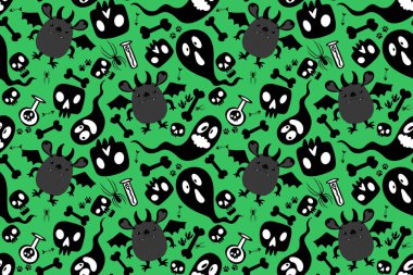 Cadılar Bayramı çizgi filmlerinde kusursuz hayaletler, kemikler, kağıt ve kumaşlar için zehir örnekleri, çocuk giysileri, tekstil ürünleri, Ekim baskısı ve parti aksesuarları. Yüksek kaliteli illüstrasyon