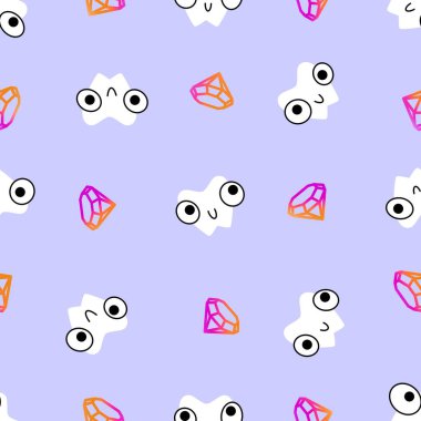 Çocuk ve doktor dişleri, aksesuarlar, kumaşlar, ambalaj kağıtları ve klinik ambalajları için kusursuz diş hekimi deseni. Yüksek kaliteli illüstrasyon