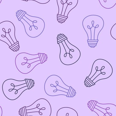 Çizgi film aydınlatma desenleri kağıt, kumaş, çarşaf, çocuk giysisi baskısı, parti aksesuarları ve okul defterleri için kusursuz ampuller. Yüksek kaliteli illüstrasyon