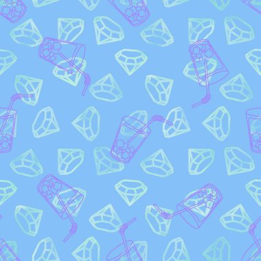 Karikatür elmasları ambalaj kağıdı, kumaş, çarşaf ve kıyafet baskısı, parti aksesuarları ve moda tekstili için kusursuz kokteyl desenleri. Yüksek kaliteli illüstrasyon