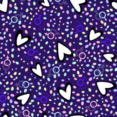 Çizgi filmlerdeki Igbt tabelaları kağıt, kumaş, çarşaf, yazlık elbise baskısı ve parti aksesuarları için kusursuz bir gurur deseni. Yüksek kaliteli illüstrasyon