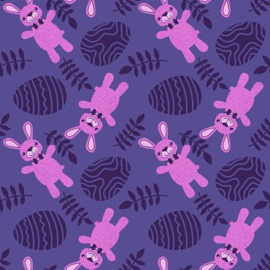 Paskalya hayvanlarının tavşanları kağıt, kumaş ve çarşaf sarmak için kusursuz tavşan desenleri ve çocuk giysileri baskısı ve şenlikli ambalajlar ve parti aksesuarları. Yüksek kaliteli illüstrasyon