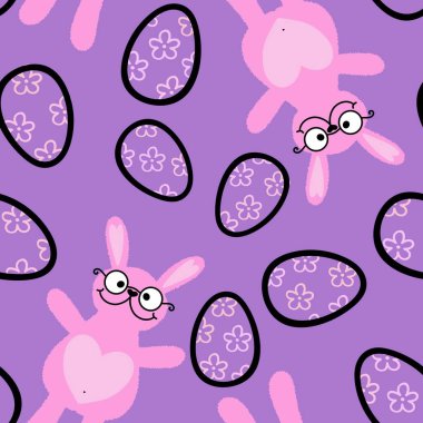 Paskalya hayvanlarının tavşanları kağıt, kumaş ve çarşaf sarmak için kusursuz tavşan desenleri ve çocuk giysileri baskısı ve şenlikli ambalajlar ve parti aksesuarları. Yüksek kaliteli illüstrasyon