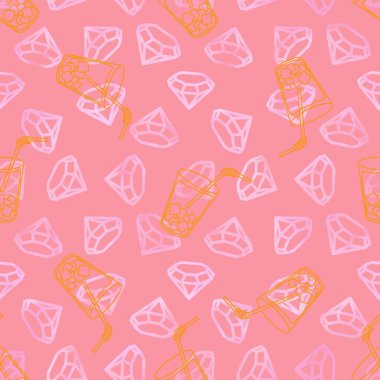 Karikatür elmasları ambalaj kağıdı, kumaş, çarşaf ve kıyafet baskısı, parti aksesuarları ve moda tekstili için kusursuz kokteyl desenleri. Yüksek kaliteli illüstrasyon