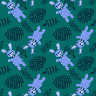 Paskalya hayvanlarının tavşanları kağıt, kumaş ve çarşaf sarmak için kusursuz tavşan desenleri ve çocuk giysileri baskısı ve şenlikli ambalajlar ve parti aksesuarları. Yüksek kaliteli illüstrasyon