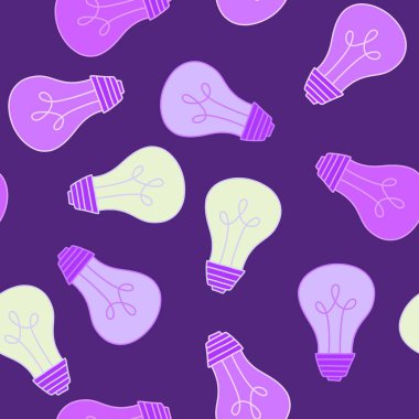 Çizgi film aydınlatma desenleri kağıt, kumaş, çarşaf, çocuk giysisi baskısı, parti aksesuarları ve okul defterleri için kusursuz ampuller. Yüksek kaliteli illüstrasyon