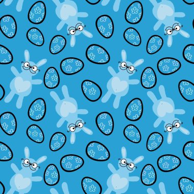 Paskalya hayvanlarının tavşanları kağıt, kumaş ve çarşaf sarmak için kusursuz tavşan desenleri ve çocuk giysileri baskısı ve şenlikli ambalajlar ve parti aksesuarları. Yüksek kaliteli illüstrasyon