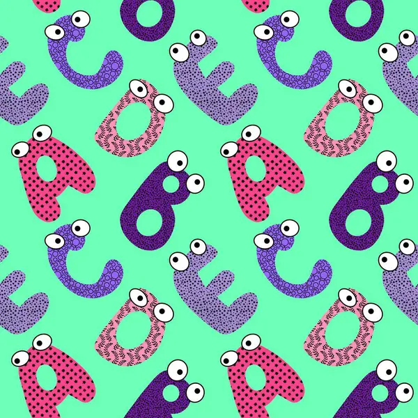 Cartoon alphabet seamless kindergarten pattern for wrapping paper and fabrics and linens and kids clothes and autumn print and party accessories and school packaging. High quality illustration