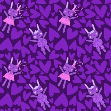 Karikatür hayvanları, doğum günü ambalajları, parti aksesuarları, kumaşlar, çocuk kıyafetleri, çarşaflar ve moda tekstili için kusursuz tavşan desenleri. Yüksek kaliteli illüstrasyon