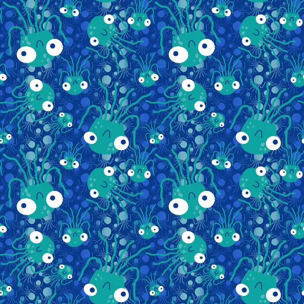 Cartoon sea animals seamless jellyfish pattern for summer print and fabrics and linens and wrapping paper and kids clothes and party accessories and swimsuit textiles. High quality illustration