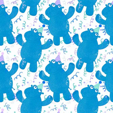 Çizgi filmlerdeki hayvanlar kağıt, kumaş, çarşaf, çocuk kıyafeti, doğum günü baskısı ve parti aksesuarları için kusursuz desenler. Yüksek kaliteli illüstrasyon