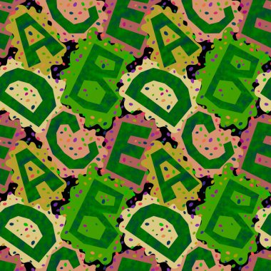 Kağıt, kumaş, çarşaf, çocuk kıyafetleri, sonbahar baskısı, parti aksesuarları ve okul ambalajları için çizgi film alfabesiz anaokulu deseni. Yüksek kaliteli illüstrasyon