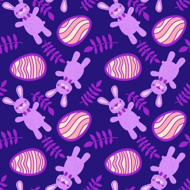 Paskalya hayvanlarının tavşanları kağıt, kumaş ve çarşaf sarmak için kusursuz tavşan desenleri ve çocuk giysileri baskısı ve şenlikli ambalajlar ve parti aksesuarları. Yüksek kaliteli illüstrasyon