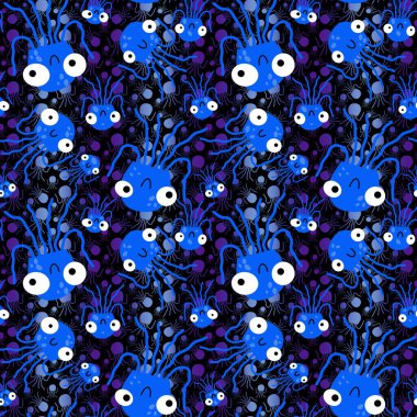 Çizgi filmlerdeki deniz hayvanları yaz baskısı, kumaşlar, çarşaflar çocuk giysileri, parti aksesuarları ve mayo tekstil ürünleri için kusursuz desenler. Yüksek kaliteli illüstrasyon