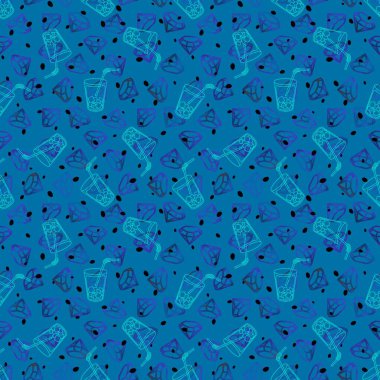 Karikatür elmasları ambalaj kağıdı, kumaş, çarşaf ve kıyafet baskısı, parti aksesuarları ve moda tekstili için kusursuz kokteyl desenleri. Yüksek kaliteli illüstrasyon