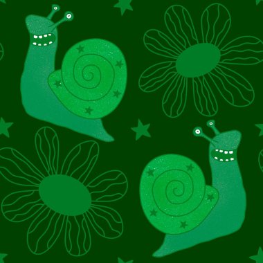 Çizgi film yaz hayvanları sümüksüz salyangozlar ve çiçek desenli ambalaj kağıtları, kumaşlar ve çarşaflar ve çocuk giysileri baskısı ve parti aksesuarları ve moda tekstil ürünleri. Yüksek kaliteli illüstrasyon