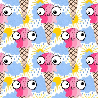 Kağıt, kumaş, çarşaf ve çocuk giysileri tekstil ve parti aksesuarları için yazlık karikatür baskısı. Yüksek kaliteli illüstrasyon