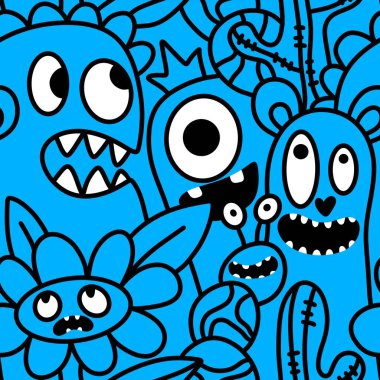 Çizgi filmlerde cadılar bayramı uzaylıları, kağıt, kumaş, çarşaf, çocuk kıyafetleri ve parti aksesuarları için kusursuz canavar desenleri çizerler. Yüksek kaliteli illüstrasyon