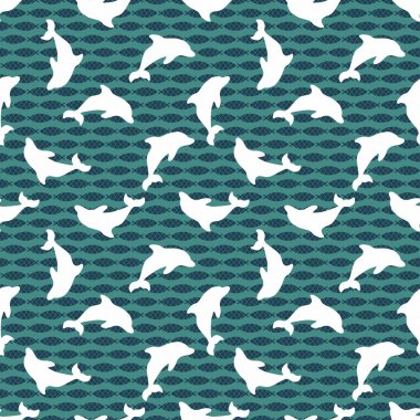 Yaz karikatür baskısı hayvanlar kağıt, kumaş, çarşaf, çocuk kıyafetleri ve parti aksesuarları için kusursuz yunus deseni. Yüksek kaliteli illüstrasyon