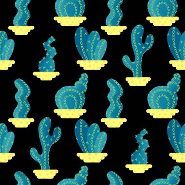 Kağıt, kumaş, çarşaf, tatil aksesuarları ve çocuk giysileri baskısı ve mayo tekstili için yaz çiçeksiz kaktüs deseni. Yüksek kaliteli illüstrasyon