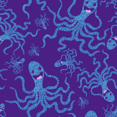 Yaz hayvanları ambalajsız ahtapot desenli ambalaj kağıdı ve çocuk kıyafetleri kumaşlar ve çarşaflar ve mayo tekstili ve menü kağıdı. Yüksek kaliteli illüstrasyon