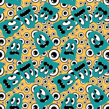 Cadılar Bayramı hayaletleri kağıt, kumaş, çarşaf ve çocuk giysileri baskısı, ambalaj ve şenlikli aksesuarlar için kusursuz çizgi film desenleri. Yüksek kaliteli illüstrasyon