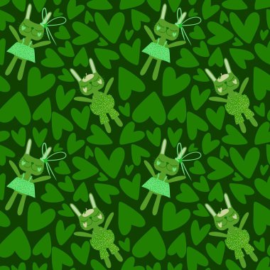 Karikatür hayvanları, doğum günü ambalajları, parti aksesuarları, kumaşlar, çocuk kıyafetleri, çarşaflar ve moda tekstili için kusursuz tavşan desenleri. Yüksek kaliteli illüstrasyon