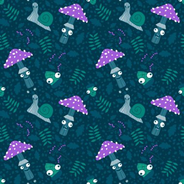 Çizgi sonbahar karikatürleri kağıt, kumaş, çarşaf ve çocuk giysileri tekstil ve parti aksesuarları için dikişsiz mantar desenleri. Yüksek kaliteli illüstrasyon