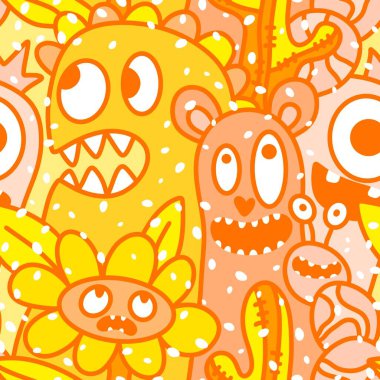 Çizgi filmlerde cadılar bayramı uzaylıları, kağıt, kumaş, çarşaf, çocuk kıyafetleri ve parti aksesuarları için kusursuz canavar desenleri çizerler. Yüksek kaliteli illüstrasyon