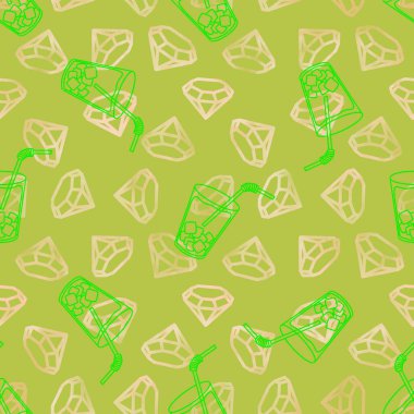 Karikatür elmasları ambalaj kağıdı, kumaş, çarşaf ve kıyafet baskısı, parti aksesuarları ve moda tekstili için kusursuz kokteyl desenleri. Yüksek kaliteli illüstrasyon