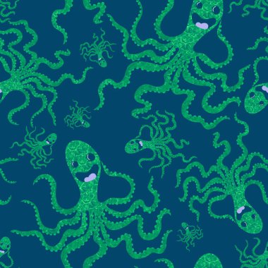 Yaz hayvanları ambalajsız ahtapot desenli ambalaj kağıdı ve çocuk kıyafetleri kumaşlar ve çarşaflar ve mayo tekstili ve menü kağıdı. Yüksek kaliteli illüstrasyon