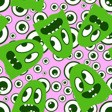 Cadılar Bayramı hayaletleri kağıt, kumaş, çarşaf ve çocuk giysileri baskısı, ambalaj ve şenlikli aksesuarlar için kusursuz çizgi film desenleri. Yüksek kaliteli illüstrasyon