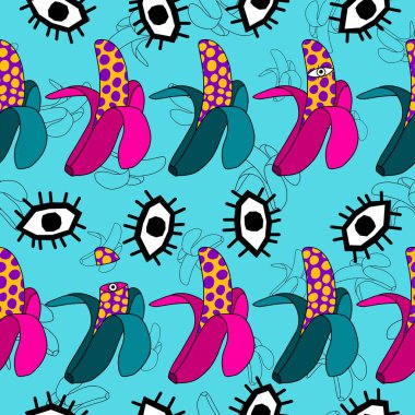 Soyut karikatür yaz meyvesiz muz deseni ambalaj kağıdı, kumaş, çarşaf ve çocuk kıyafetleri ve parti aksesuarları için. Yüksek kalite fotoğraf