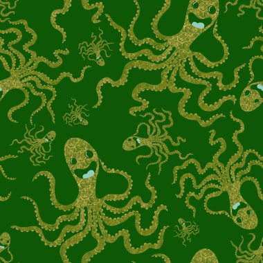 Yaz hayvanları ambalajsız ahtapot desenli ambalaj kağıdı ve çocuk kıyafetleri kumaşlar ve çarşaflar ve mayo tekstili ve menü kağıdı. Yüksek kaliteli illüstrasyon