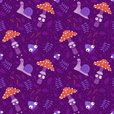 Çizgi sonbahar karikatürleri kağıt, kumaş, çarşaf ve çocuk giysileri tekstil ve parti aksesuarları için dikişsiz mantar desenleri. Yüksek kaliteli illüstrasyon