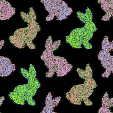 Paskalya hayvanlarının tavşanları kağıt, kumaş ve çarşaf sarmak için kusursuz tavşan desenleri ve çocuk giysileri baskısı ve şenlikli ambalajlar ve parti aksesuarları. Yüksek kaliteli illüstrasyon