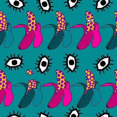 Soyut karikatür yaz meyvesiz muz deseni ambalaj kağıdı, kumaş, çarşaf ve çocuk kıyafetleri ve parti aksesuarları için. Yüksek kalite fotoğraf