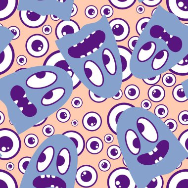 Cadılar Bayramı hayaletleri kağıt, kumaş, çarşaf ve çocuk giysileri baskısı, ambalaj ve şenlikli aksesuarlar için kusursuz çizgi film desenleri. Yüksek kaliteli illüstrasyon