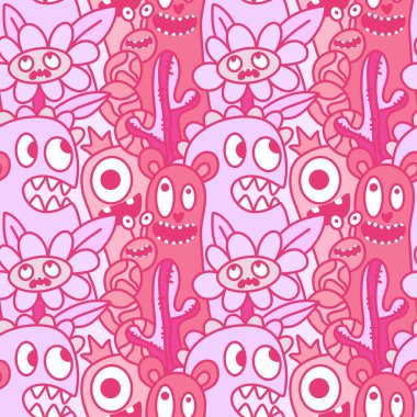 Çizgi filmlerde cadılar bayramı uzaylıları, kağıt, kumaş, çarşaf, çocuk kıyafetleri ve parti aksesuarları için kusursuz canavar desenleri çizerler. Yüksek kaliteli illüstrasyon