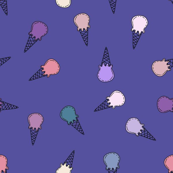 Summer cartoon print seamless ice cream pattern for wrapping paper and fabrics and linens and kids clothes textiles and party accessories. High quality illustration