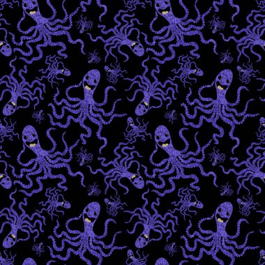 Yaz hayvanları ambalajsız ahtapot desenli ambalaj kağıdı ve çocuk kıyafetleri kumaşlar ve çarşaflar ve mayo tekstili ve menü kağıdı. Yüksek kaliteli illüstrasyon