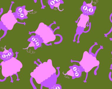 Cadılar Bayramı hayvanları, kağıt, kumaş, çarşaf, çocuk kıyafetleri ve parti aksesuarları için kusursuz kediler ve balkabağı desenleri. Yüksek kaliteli illüstrasyon