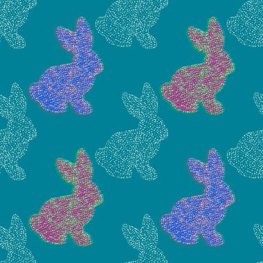 Paskalya hayvanlarının tavşanları kağıt, kumaş ve çarşaf sarmak için kusursuz tavşan desenleri ve çocuk giysileri baskısı ve şenlikli ambalajlar ve parti aksesuarları. Yüksek kaliteli illüstrasyon