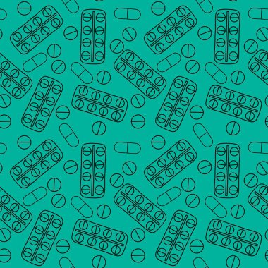 İlaç hapları, ambalaj kağıtları, çarşaflar, kumaşlar, ilaç paketleri ve klinik aksesuarlar için kusursuz doktorlar bakım kalıpları. Yüksek kaliteli illüstrasyon
