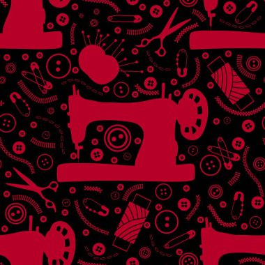 Çizgi filmlerdeki siluet hobileri kağıt, kumaş, çarşaf, çocuk giysisi baskısı ve doğum günü paketleri için kusursuz dikiş makinesi desenleri. Yüksek kaliteli illüstrasyon