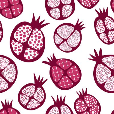 Kağıt, kumaş, çarşaf ve çocuk giysileri baskısı ve parti yaz aksesuarları için soyut meyve pürüzsüz nar deseni. Yüksek kaliteli illüstrasyon