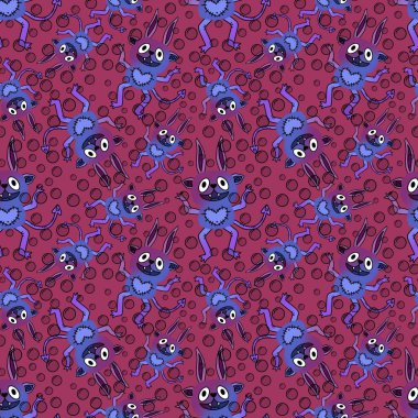 Çizgi film canavarları kağıt, kumaş, çarşaf ve çocuk giysileri baskısı ve Cadılar Bayramı ambalajları için kusursuz desenler. Yüksek kaliteli illüstrasyon