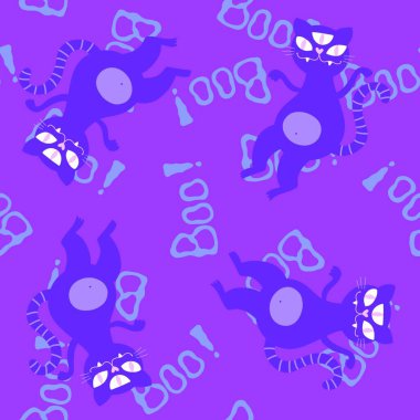 Cadılar Bayramı hayvanları, kağıt, kumaş, çarşaf, çocuk kıyafetleri ve parti aksesuarları için kusursuz kediler ve balkabağı desenleri. Yüksek kaliteli illüstrasyon